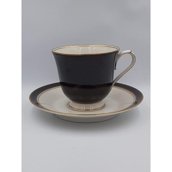 Noritake Ivory China Japan Ivory & Ebony Tea Cup & Saucer - Picture 1 of 12